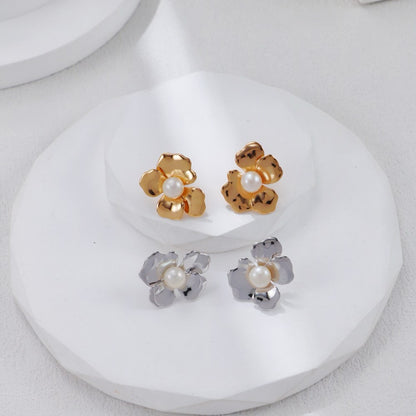 Elegant Gold Pearl Pendant Earrings