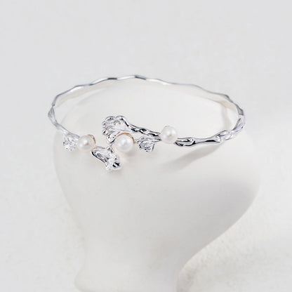 Sterling Silver Pearl Bracelet with Wave Element design Series