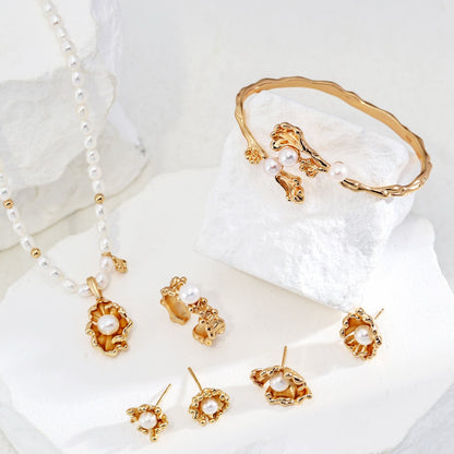 Sterling Silver Pearl Bracelet with Wave Element design Series